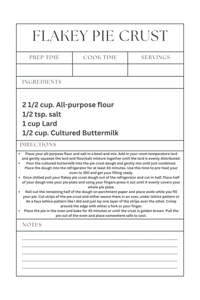 flakey pie crust recipe card
